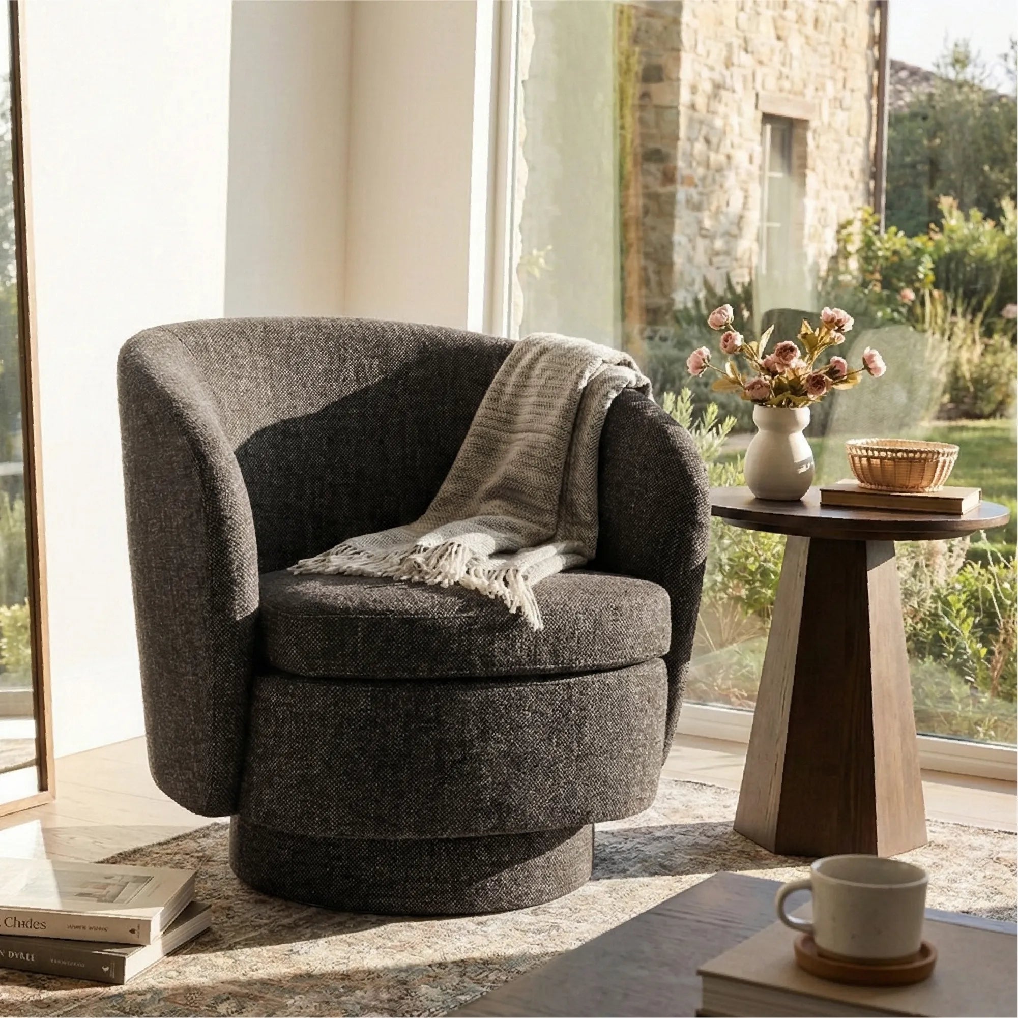 Hera Upholstered Swivel Barrel Chair (1-Piece)