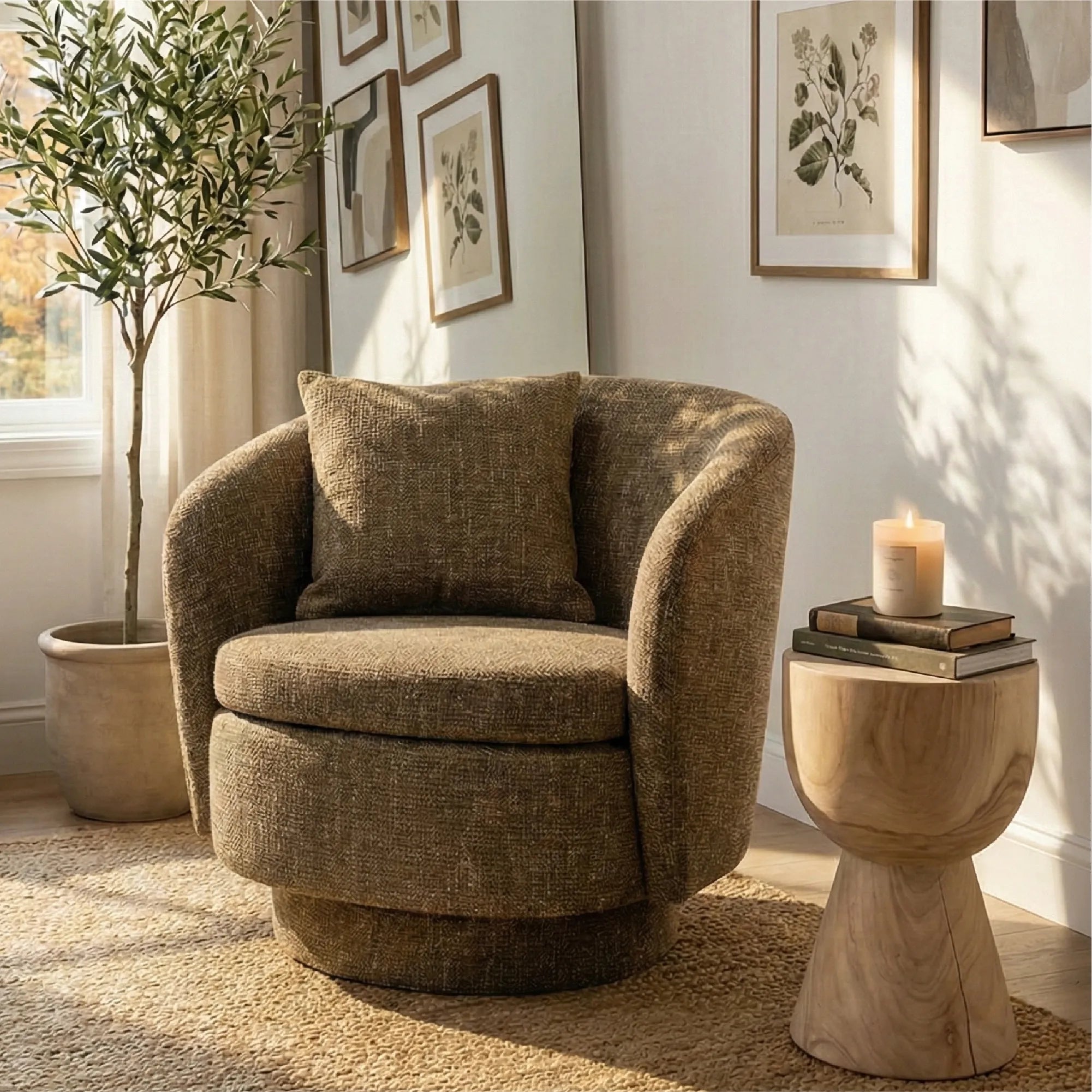 Hera Upholstered Swivel Barrel Chair (1-Piece)