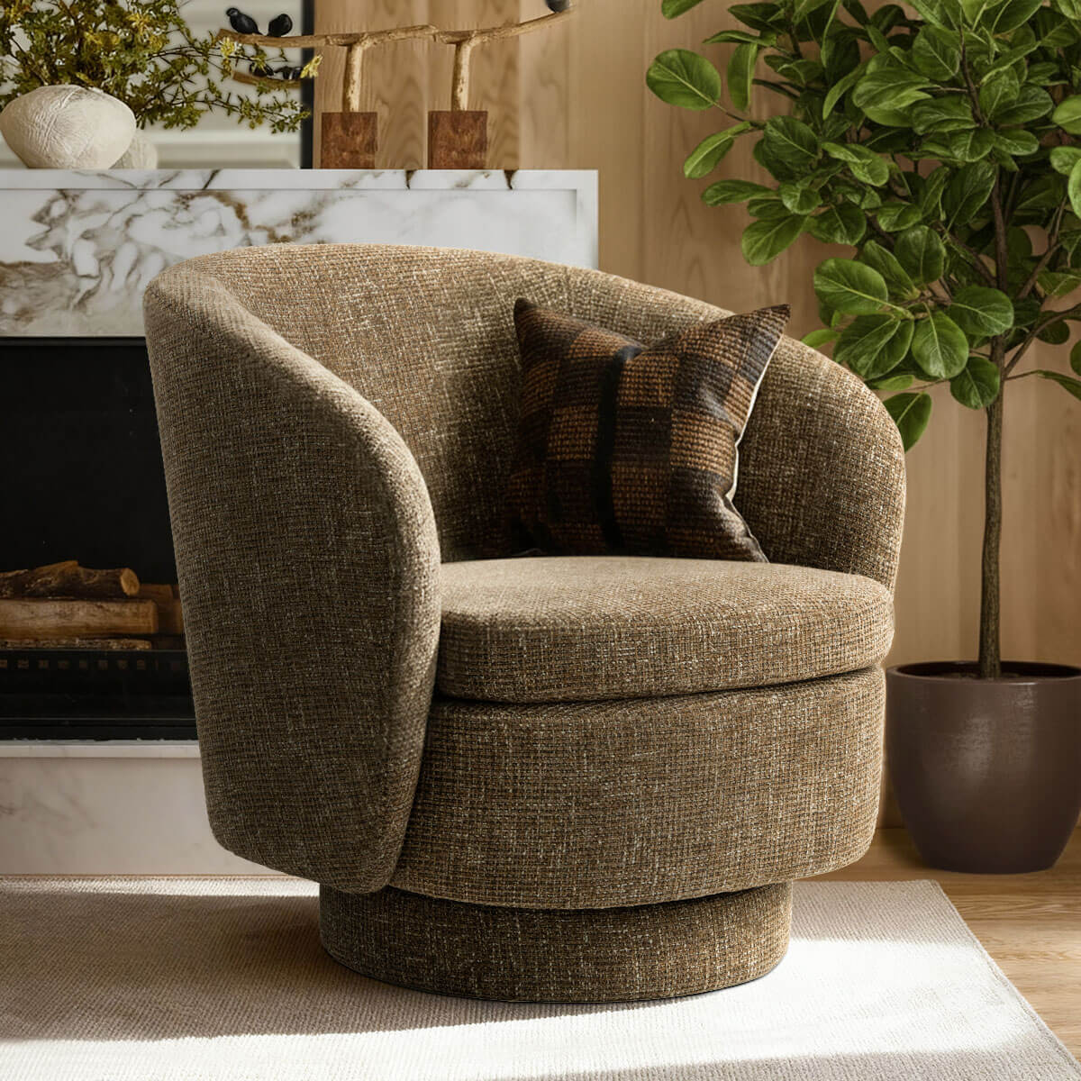 Hera Upholstered Swivel Barrel Chair (1-Piece)