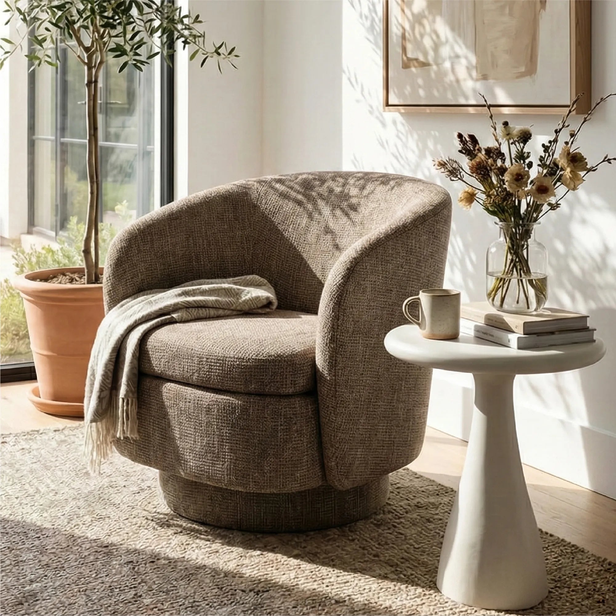 Hera Upholstered Swivel Barrel Chair (1-Piece)