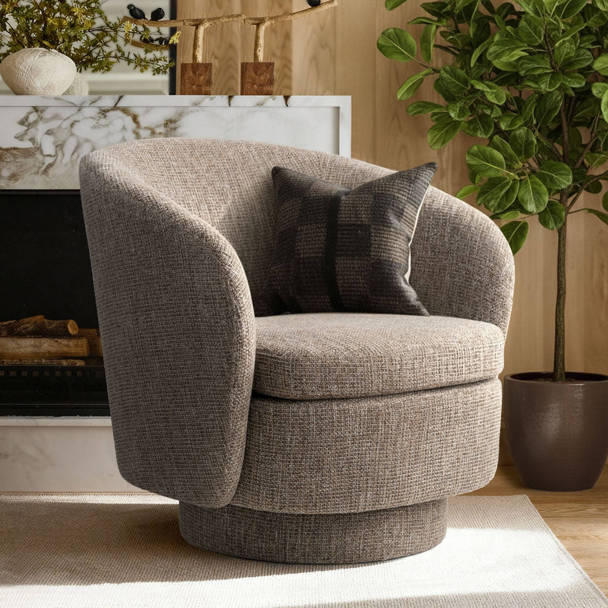 Hera Upholstered Swivel Barrel Chair (1-Piece)