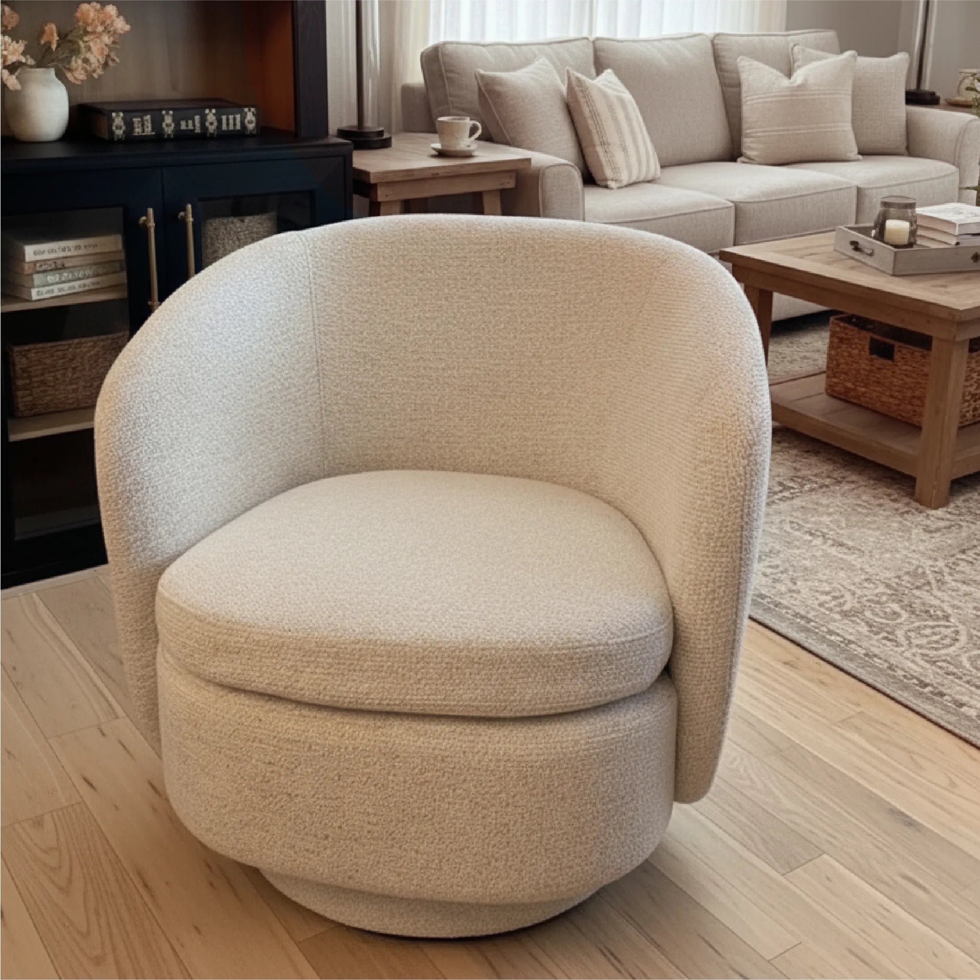 Hera Upholstered Swivel Barrel Chair (1-Piece)