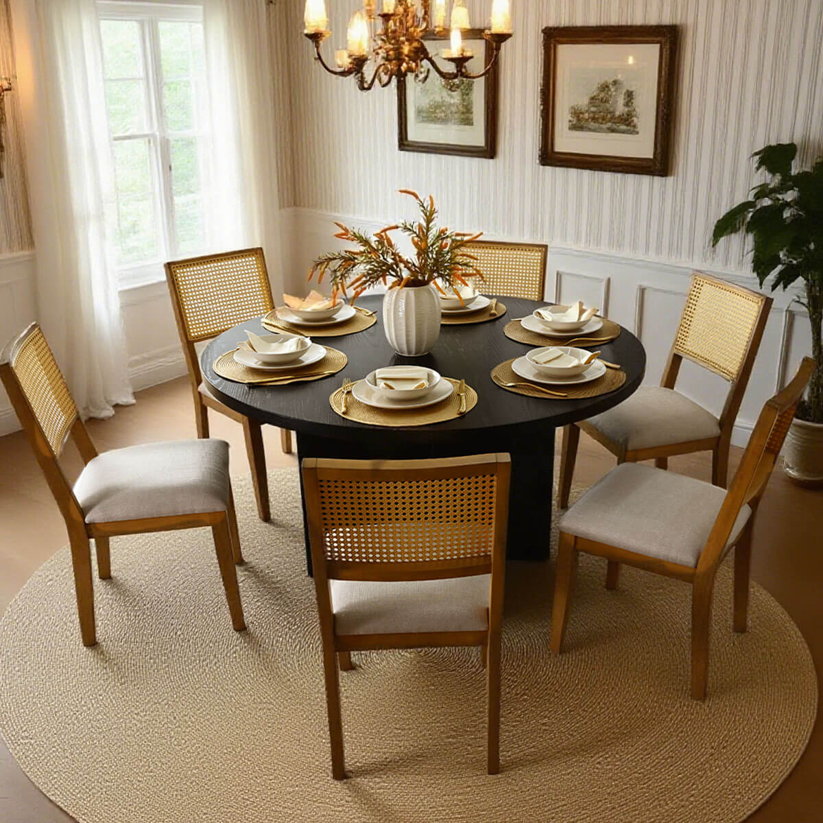 Houston 52" Round Solid Wooden Dining Table with Cross Pedestal