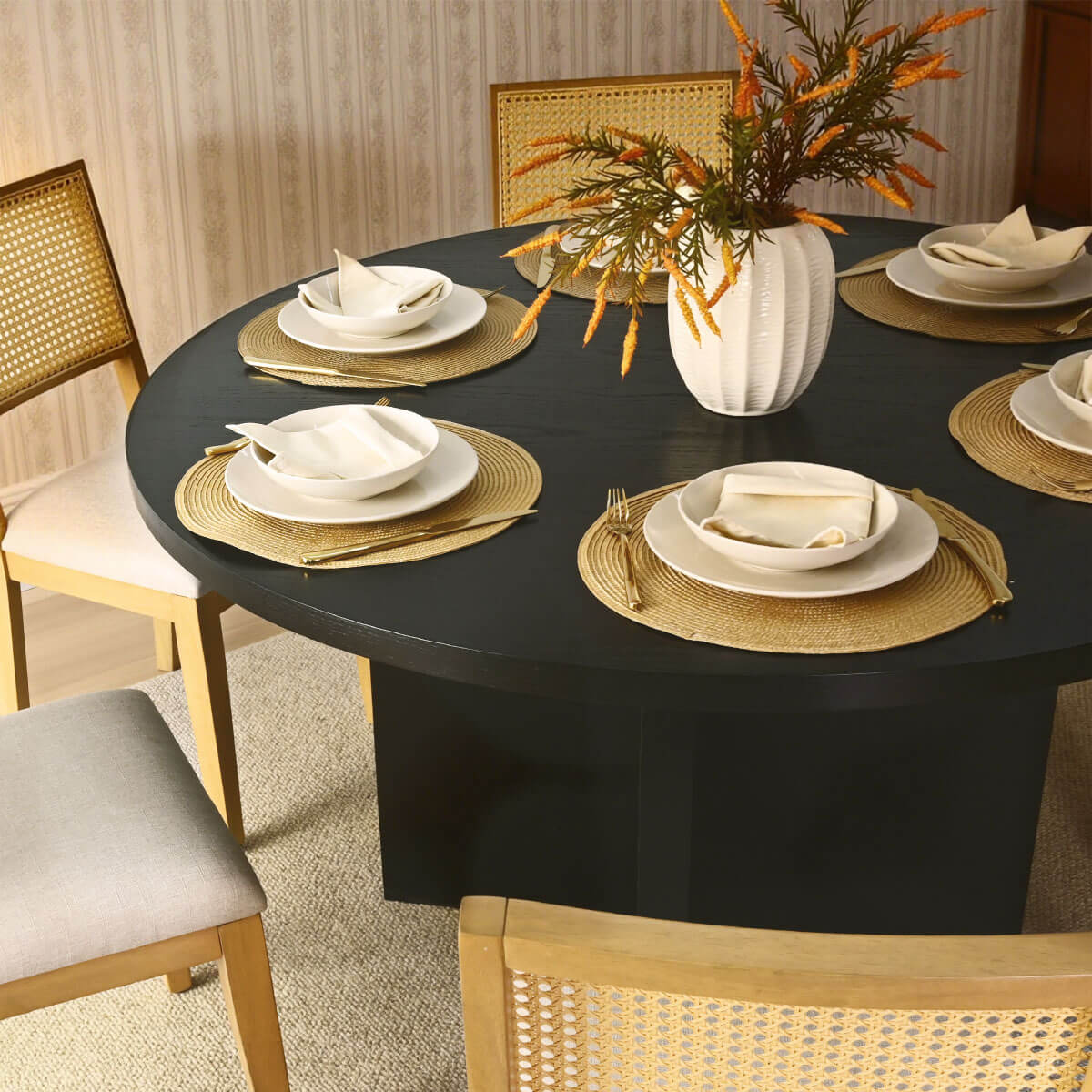 Houston 52" Round Solid Wooden Dining Table with Cross Pedestal