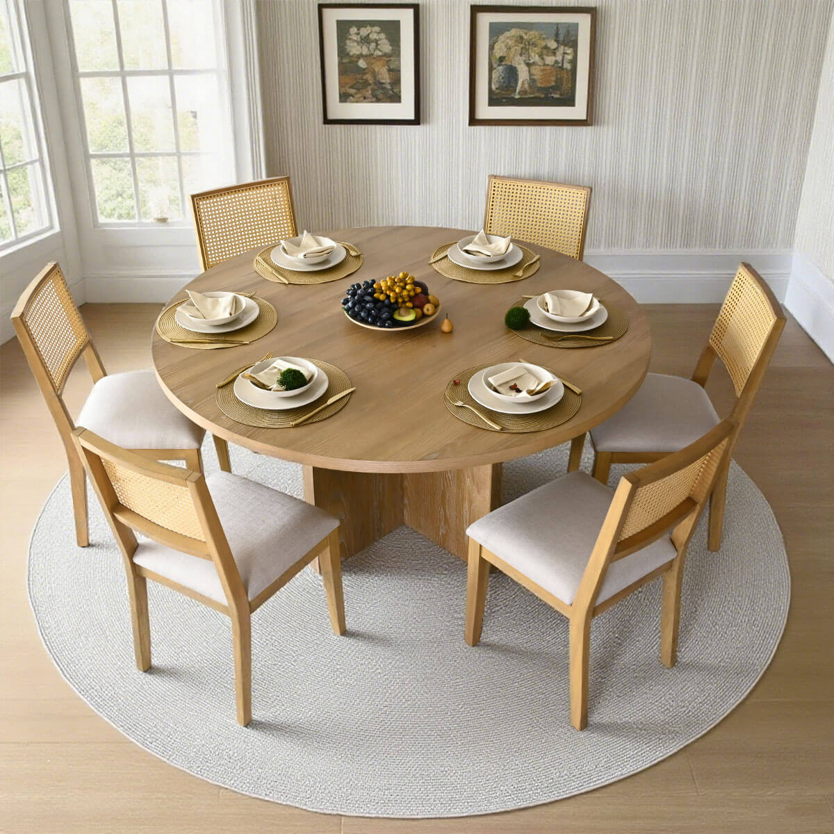 Houston 52" Round Solid Wooden Dining Table with Cross Pedestal