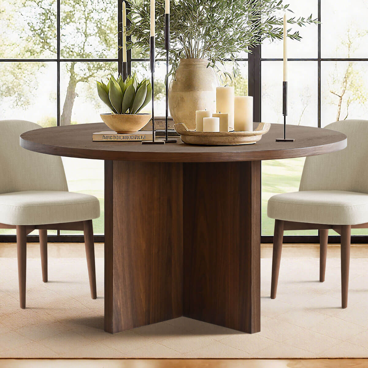 Houston 52" Round Solid Wooden Dining Table with Cross Pedestal