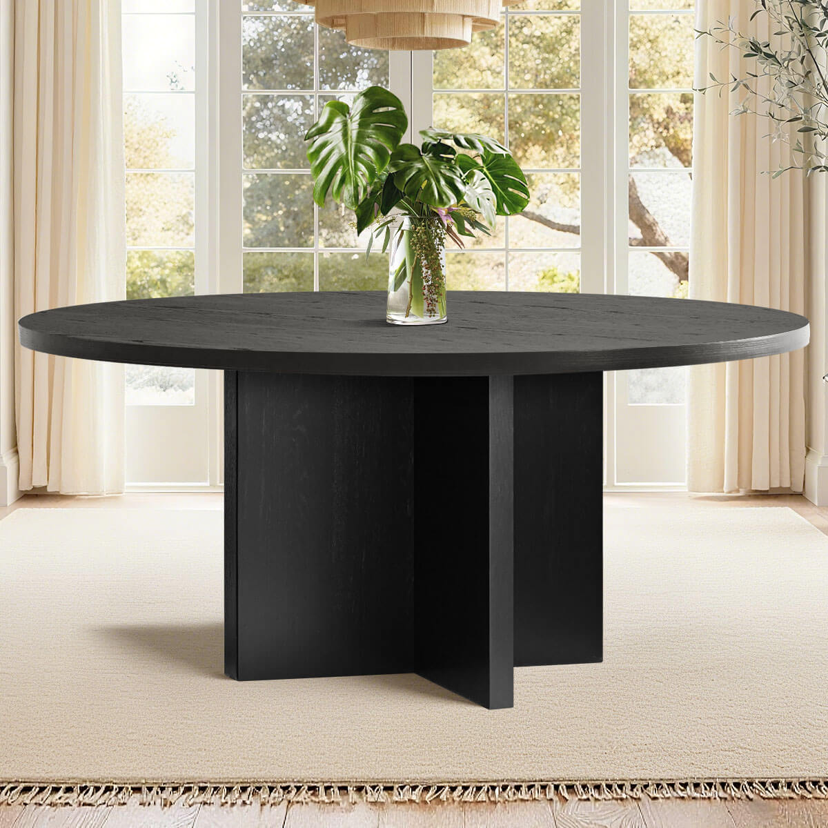 Houston 60" Round Solid Wooden Dining Table with Cross Pedestal