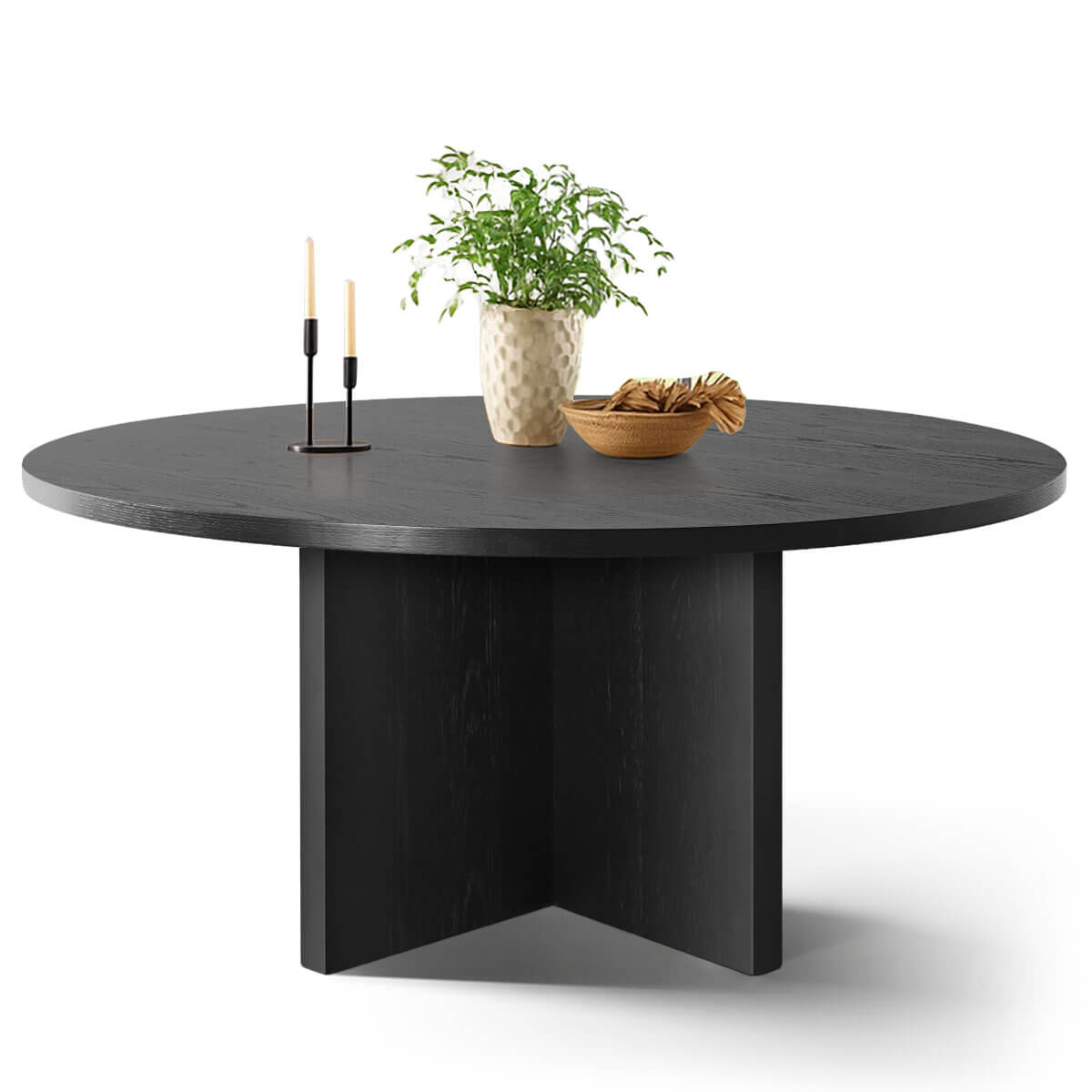 Houston 60" Round Solid Wooden Dining Table with Cross Pedestal