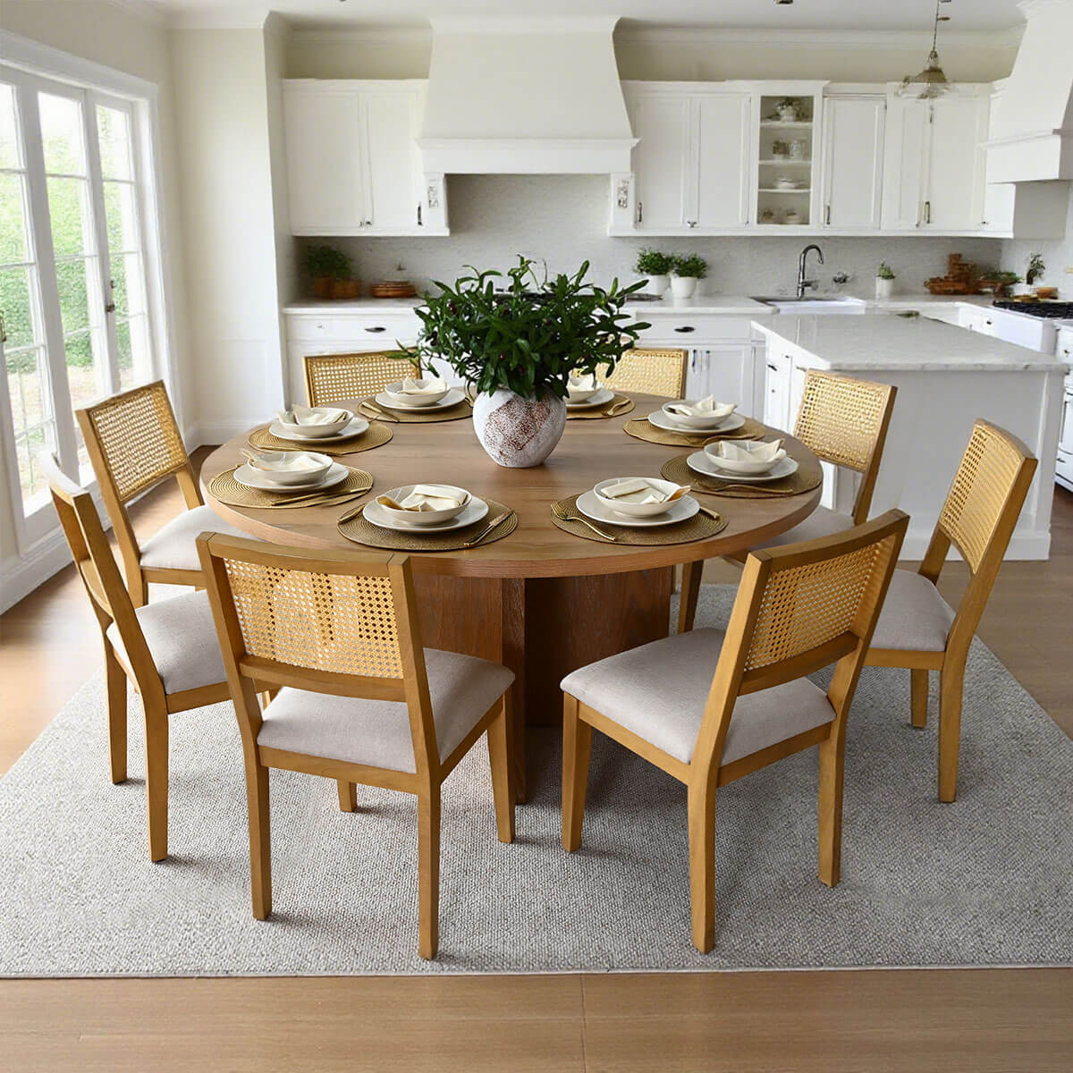 Houston 60" Round Solid Wooden Dining Table with Cross Pedestal