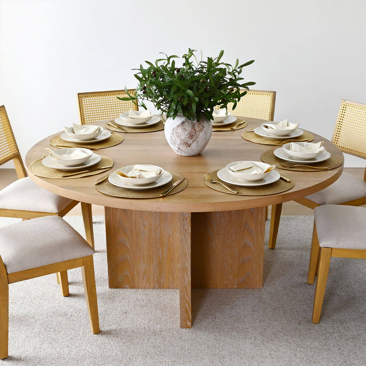 Houston 60" Round Solid Wooden Dining Table with Cross Pedestal