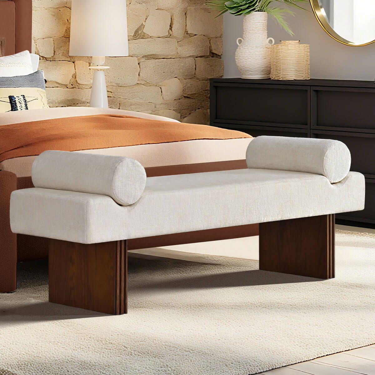 Jasmine 60" Modern Chenille Upholstered Bench