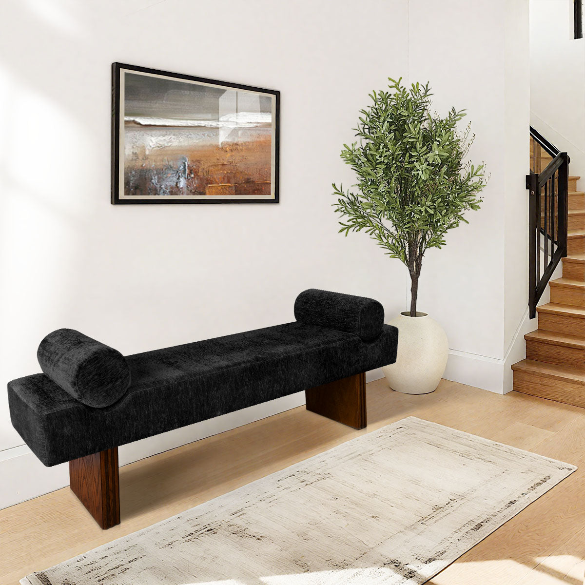 Jasmine 60" Modern Chenille Upholstered Bench