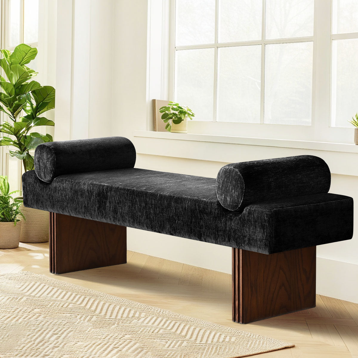 Jasmine 60" Modern Chenille Upholstered Bench