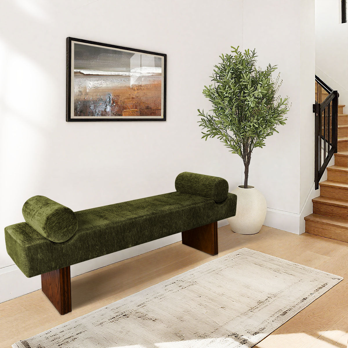 Jasmine 60" Modern Chenille Upholstered Bench