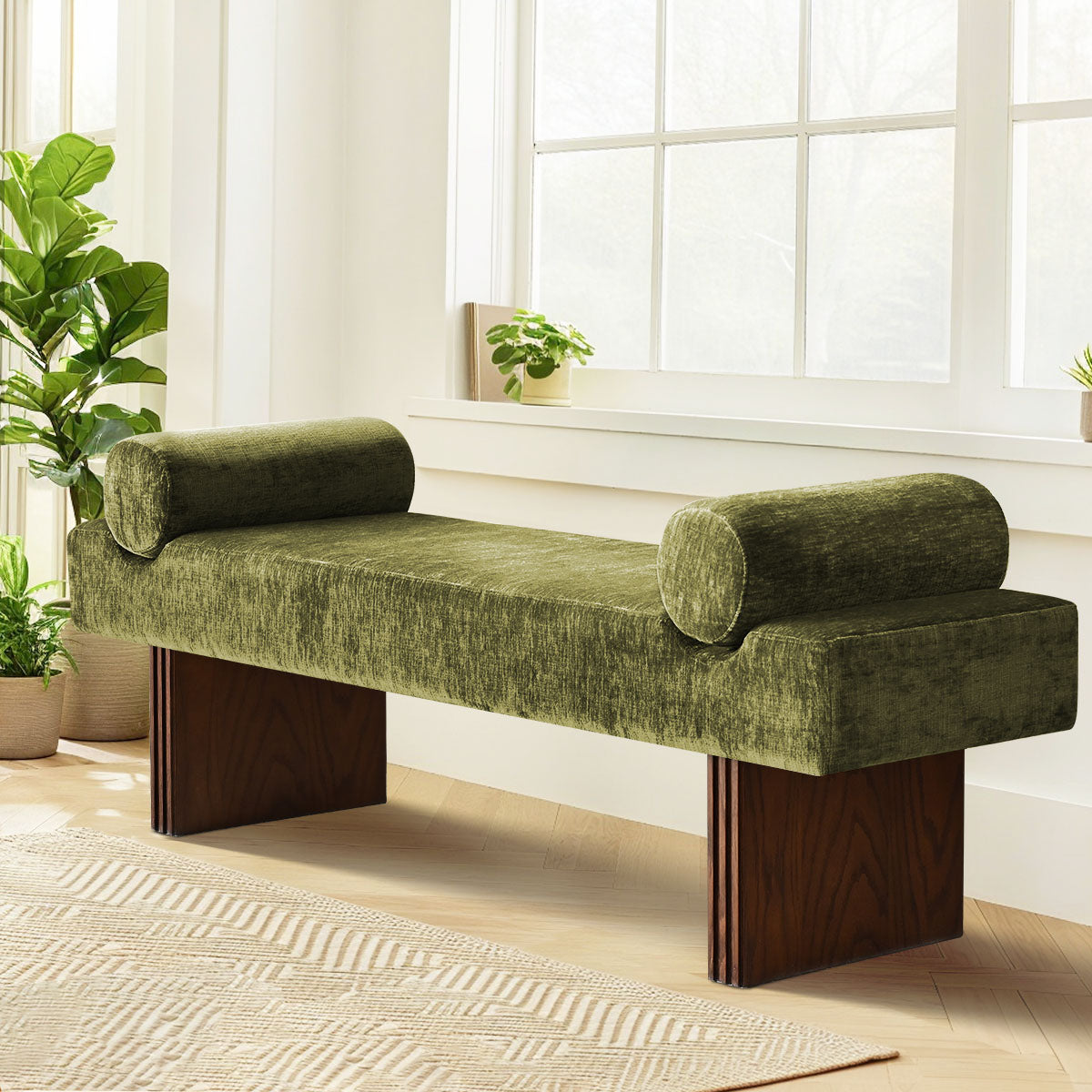 Jasmine 60" Modern Chenille Upholstered Bench