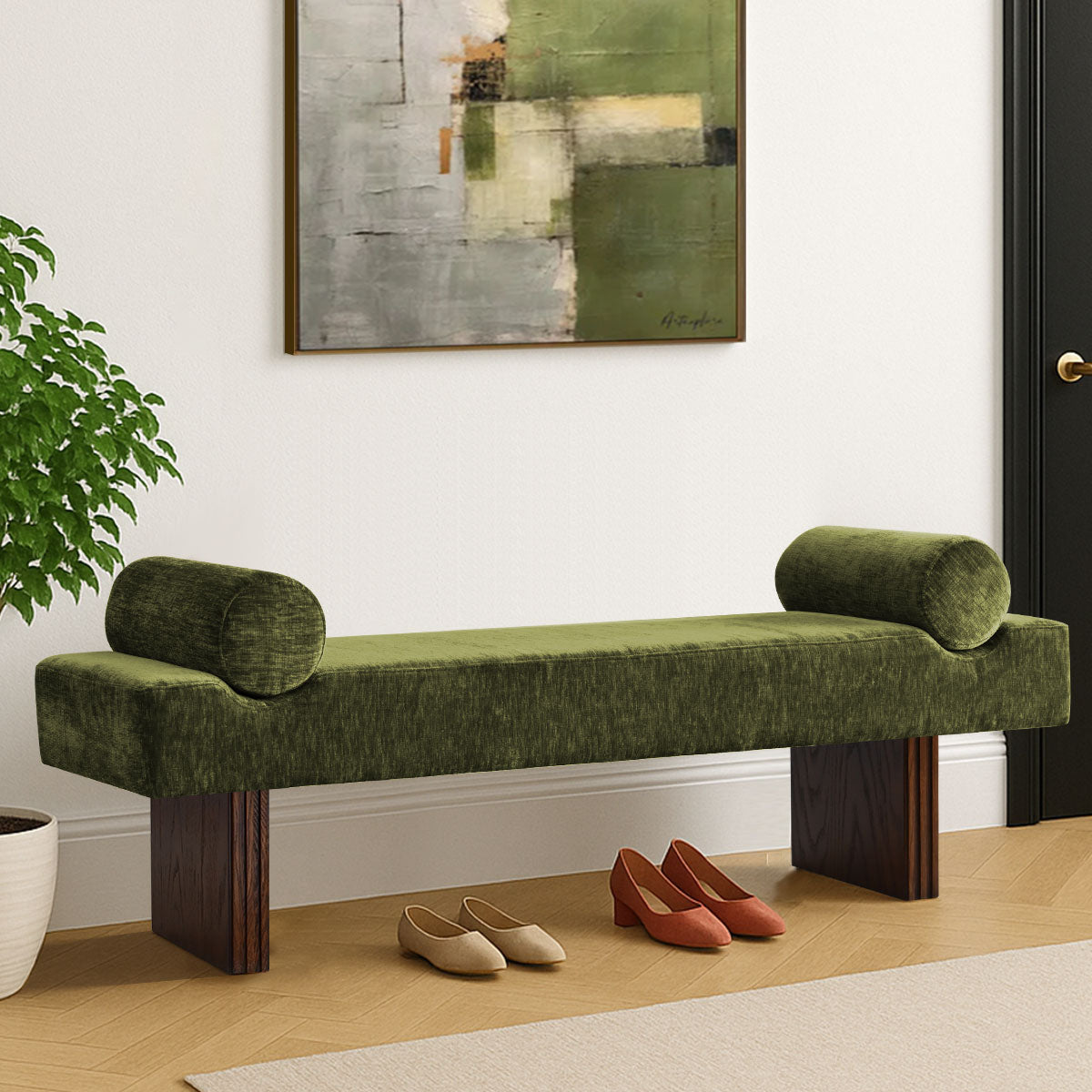 Jasmine 60" Modern Chenille Upholstered Bench