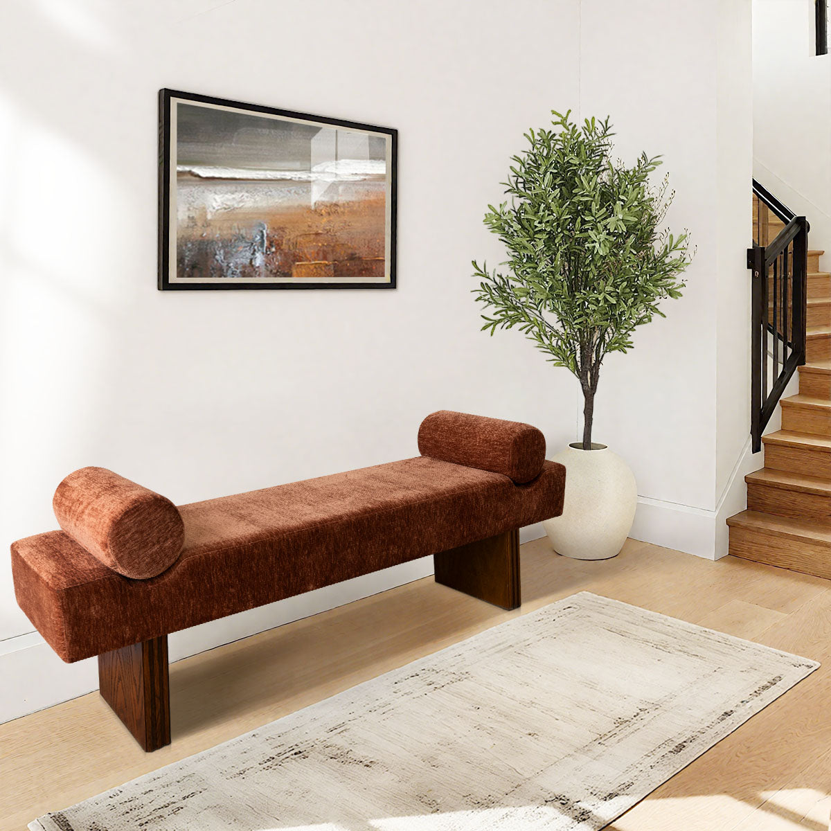 Jasmine 60" Modern Chenille Upholstered Bench