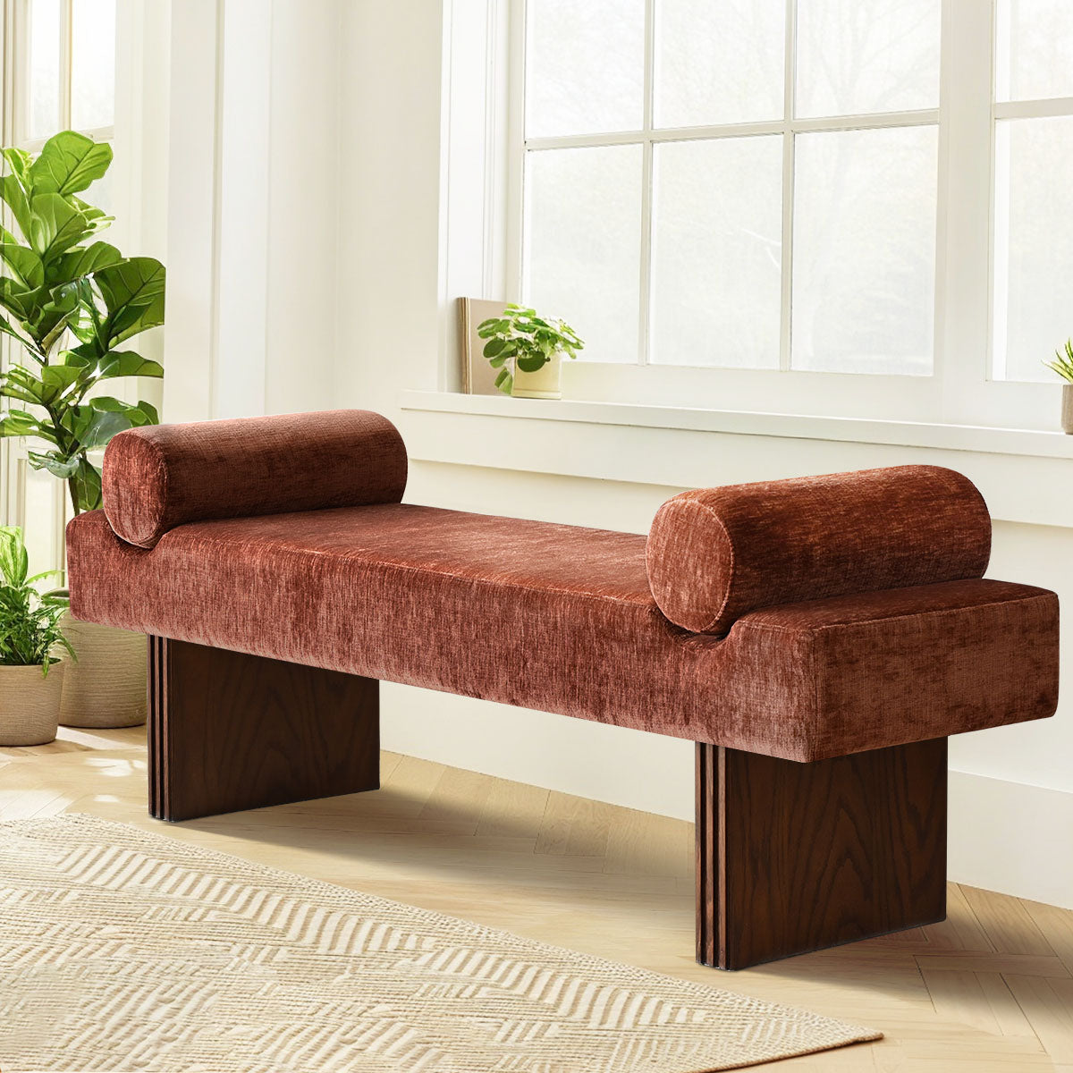 Jasmine 60" Modern Chenille Upholstered Bench