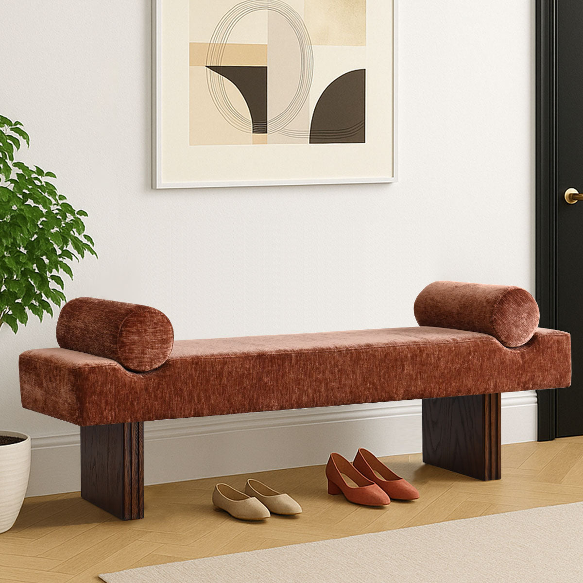 Jasmine 60" Modern Chenille Upholstered Bench