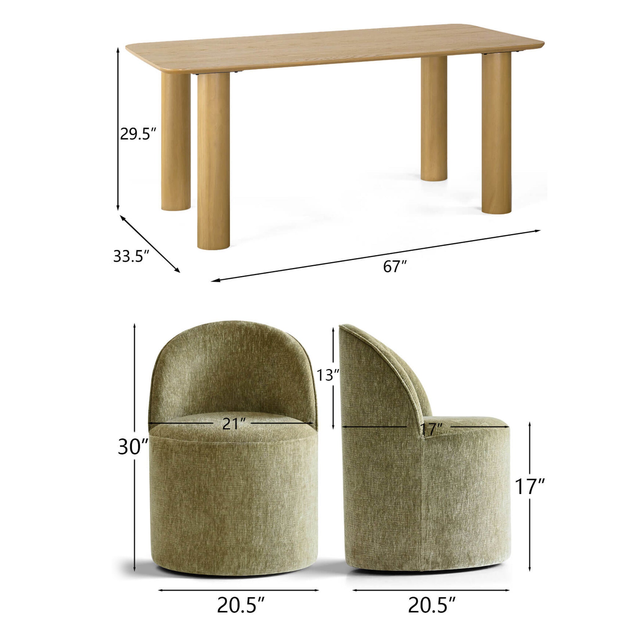 Johson & Doris 67" Natural Oval Dining Table Set for 4 (5-Piece)