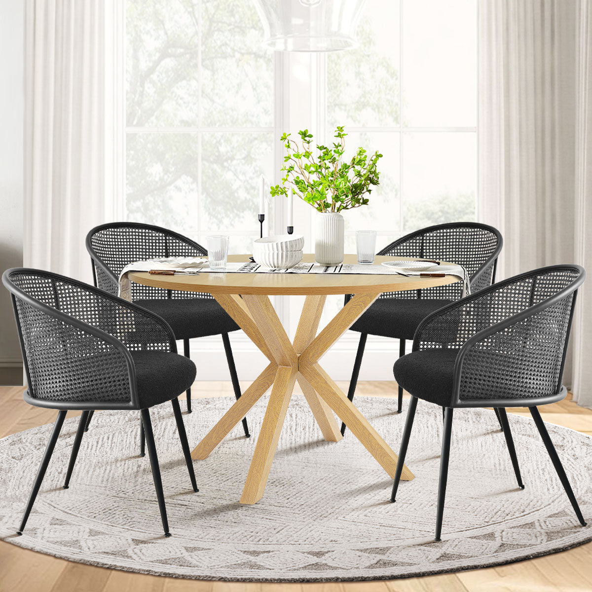 Jules Upholstered Rattan Dining Chair with Arms (Set of 4)