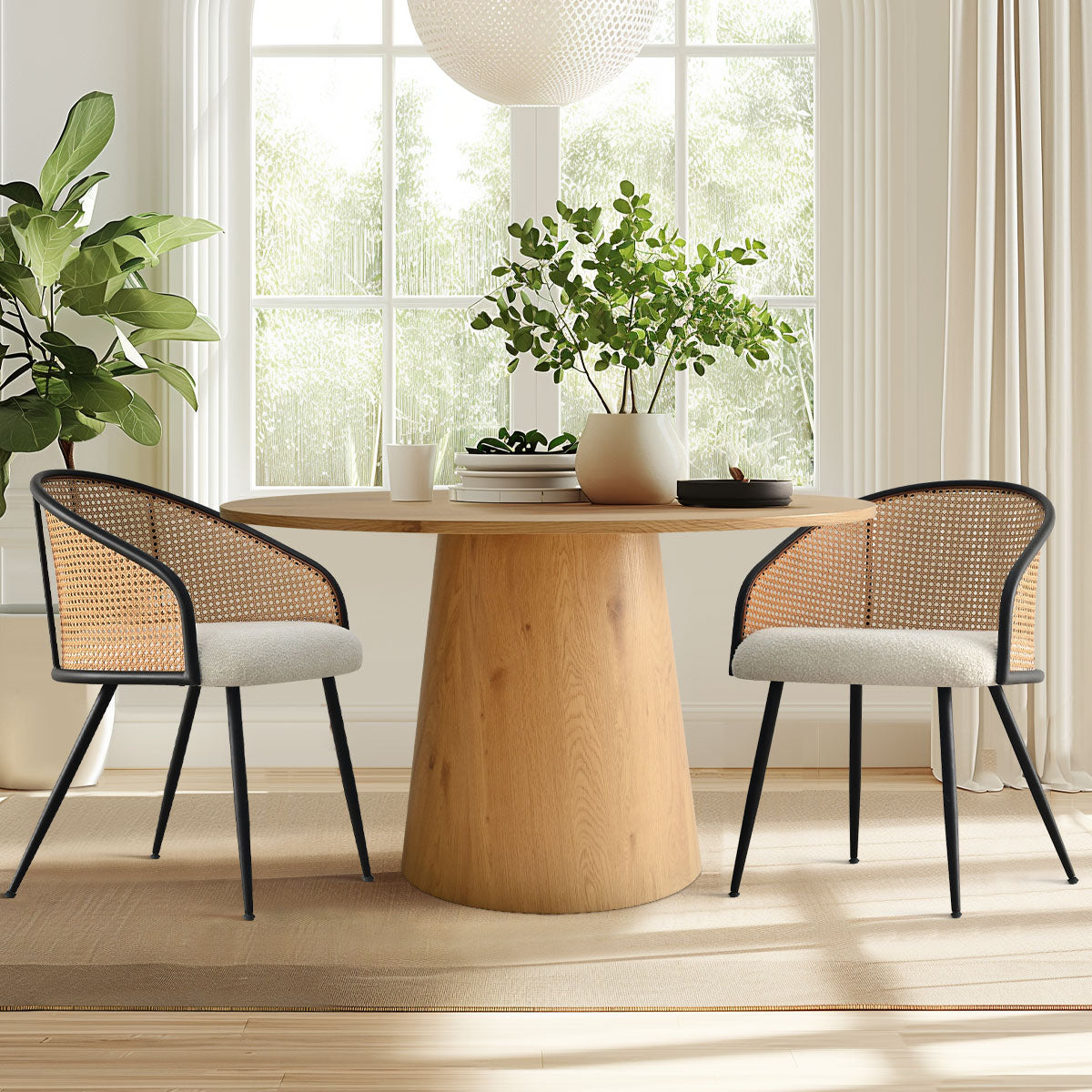 Jules Upholstered Rattan Dining Chair with Arms (Set of 4)