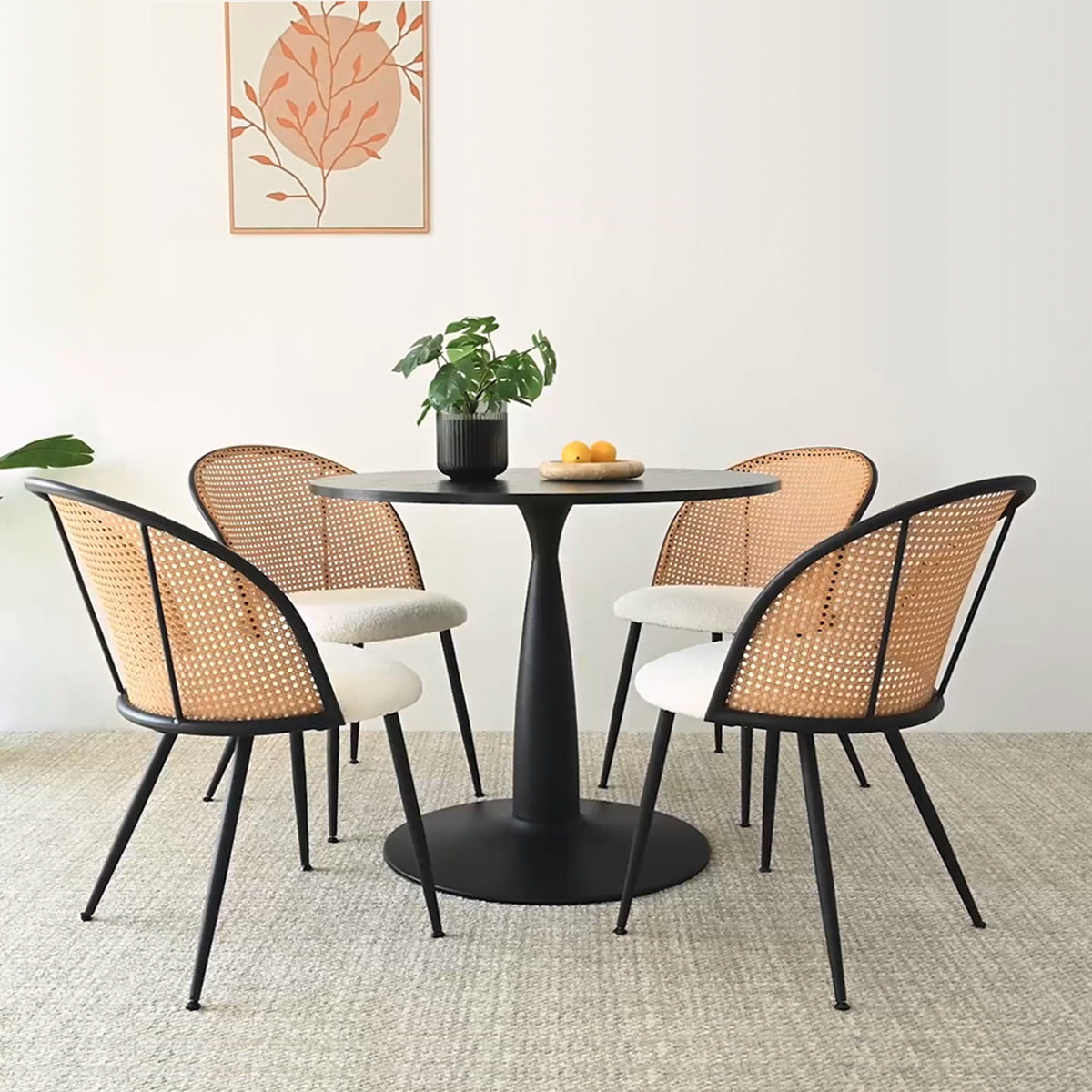 Haven & Jules 35" Rattan Round Dining Table Set for 4 (5-Piece)