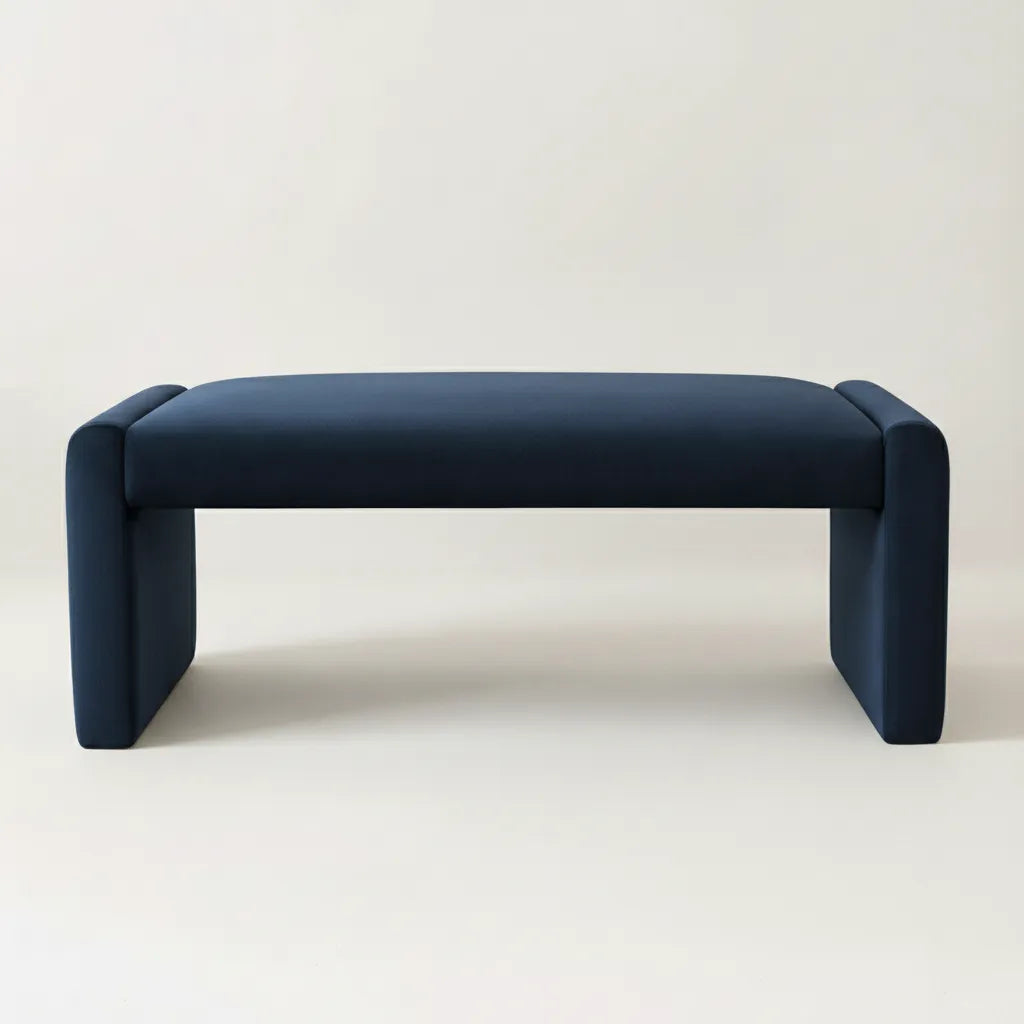 Kaia 47" Modern Faux Leather & Velvet Waterfall Bench