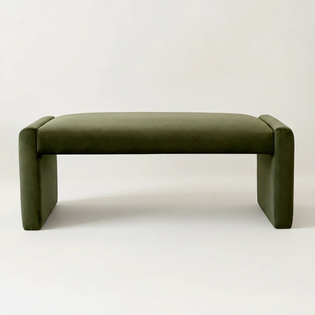 Kaia 47" Modern Faux Leather & Velvet Waterfall Bench
