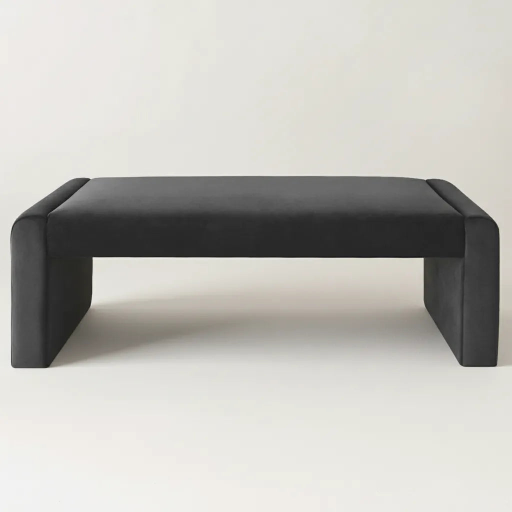 Kaia 47" Modern Faux Leather & Velvet Waterfall Bench