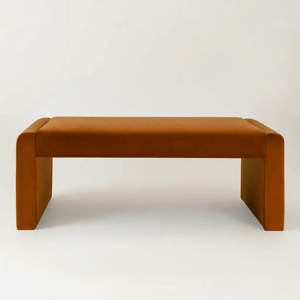 Kaia 47" Modern Faux Leather & Velvet Waterfall Bench