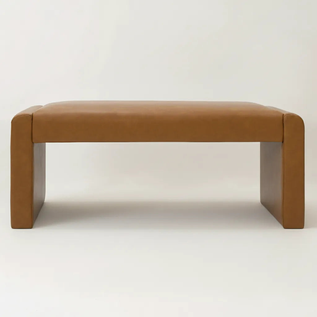Kaia 47" Modern Faux Leather & Velvet Waterfall Bench