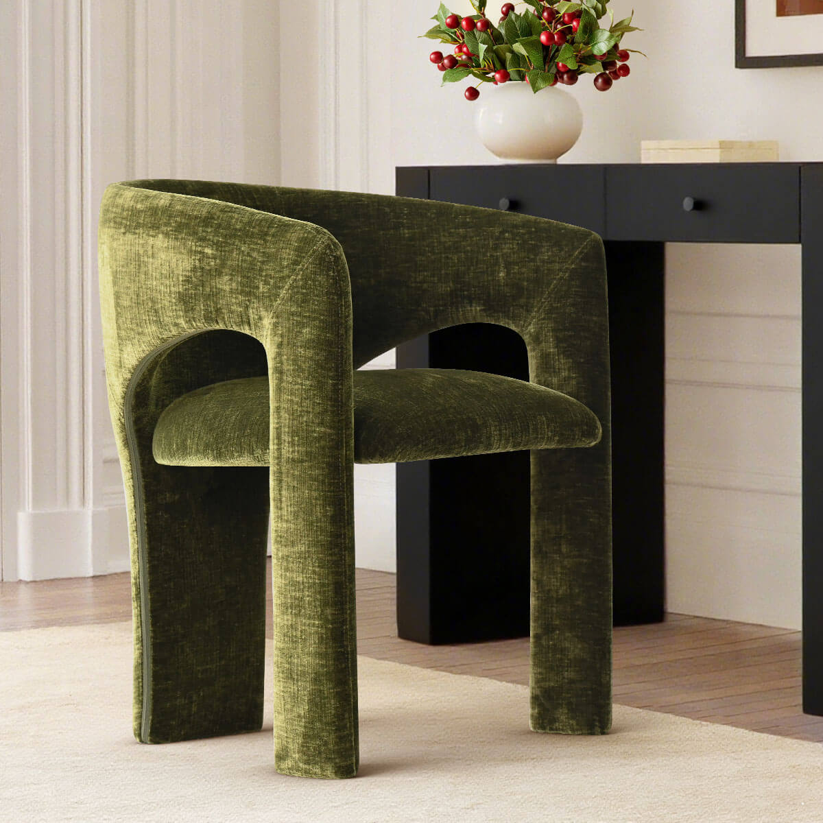 Khloe Modern Chenille Dining Chair with Arms (Set of 2)