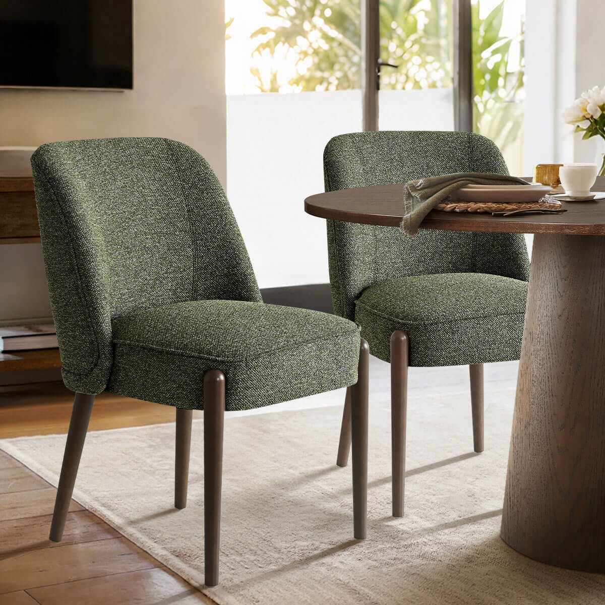 London Upholstered Solid Wood Full Back Dining Chair (Set of 2)