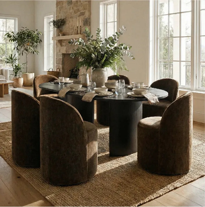 Doris Rolling Upholstered Dining Chair With Castors (Set of 6)