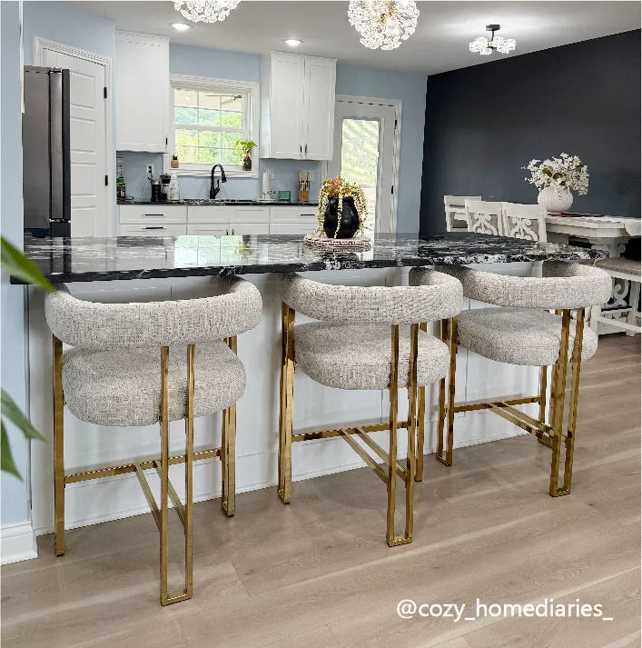 Mia 24" Modern Gold Chenille Counter Stool with Arms (Set of 2)