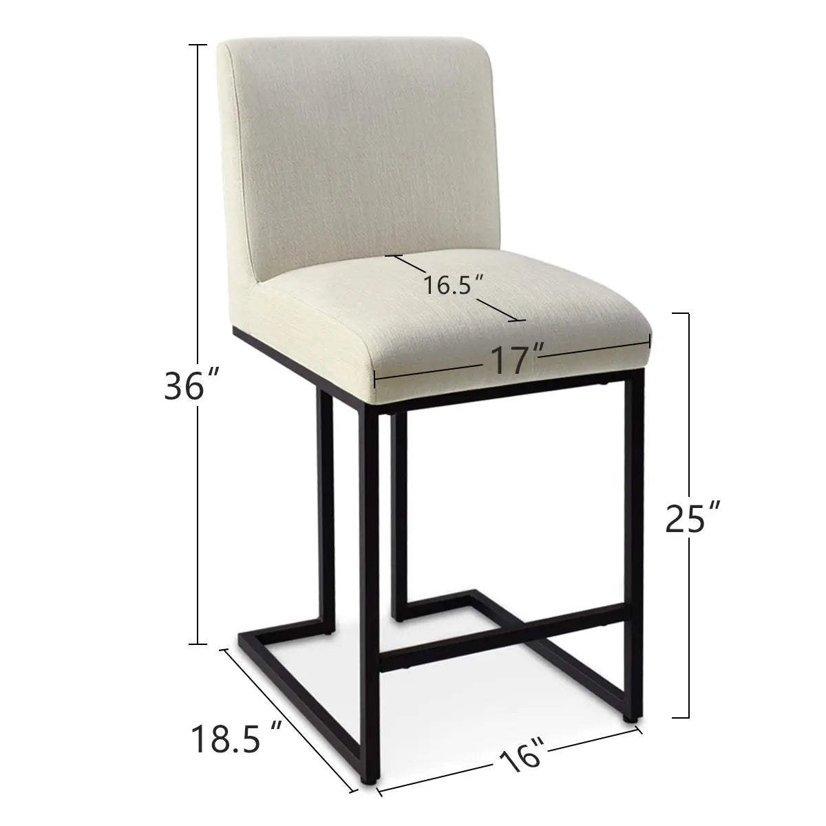 Mason Modern Metal Frame Upholstered Counter Stool, dimensions 36" x 18.5" x 16.5".