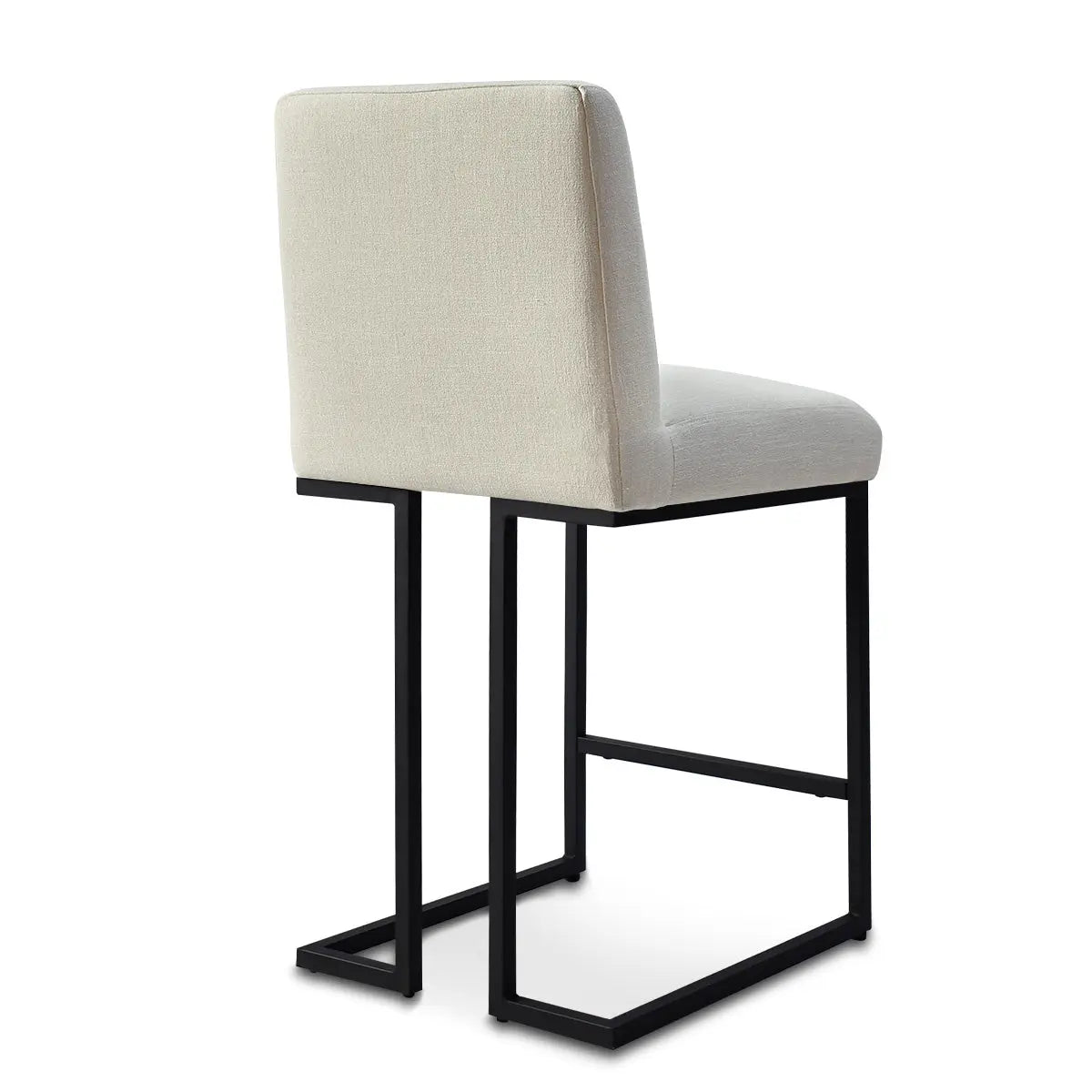 Mason Modern Metal Frame Counter Stool, upholstered beige fabric, black frame, no background details.