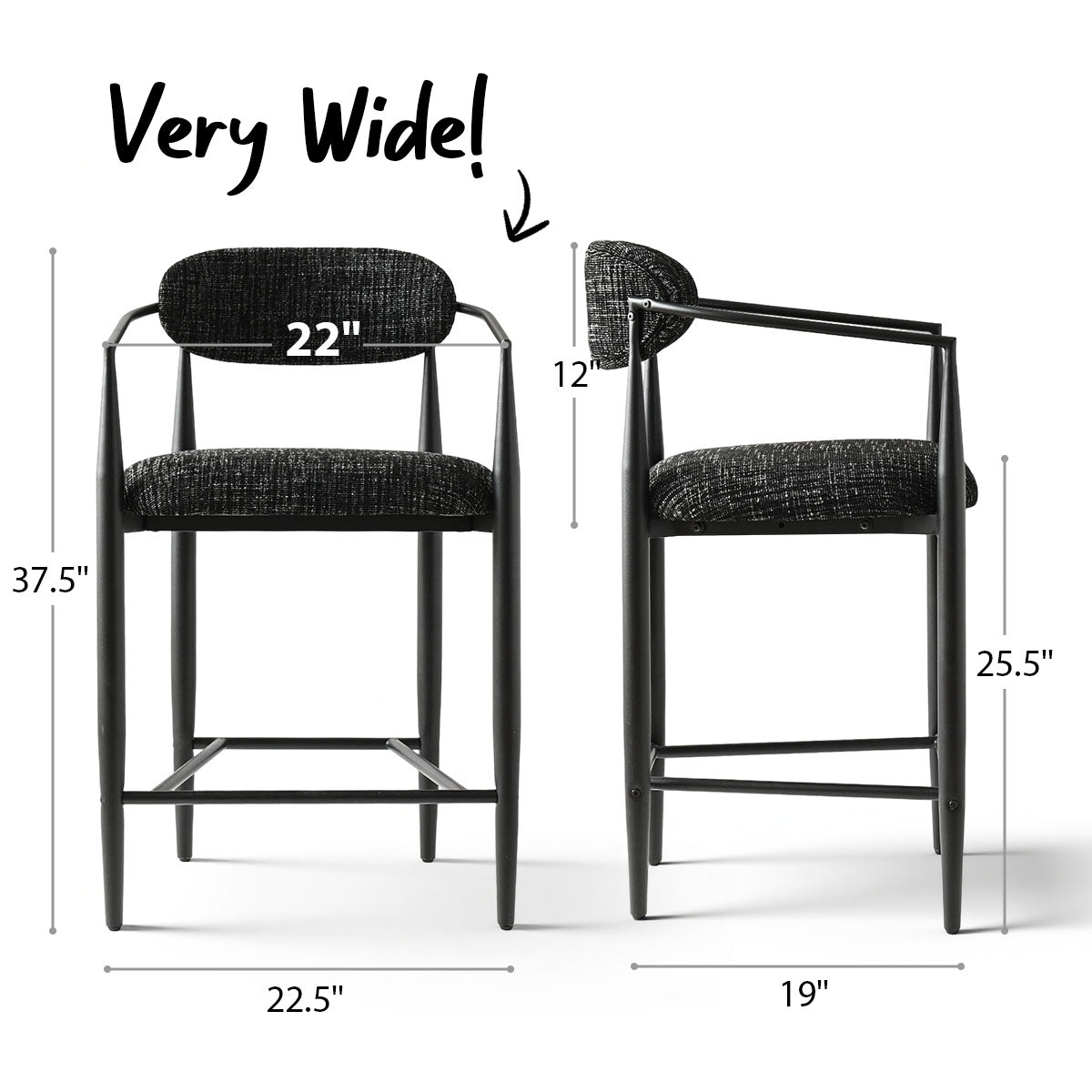 Manhattan 25.5" Chenille Metal Frame Counter Stool With Armrest And Footrest (Set of 2)