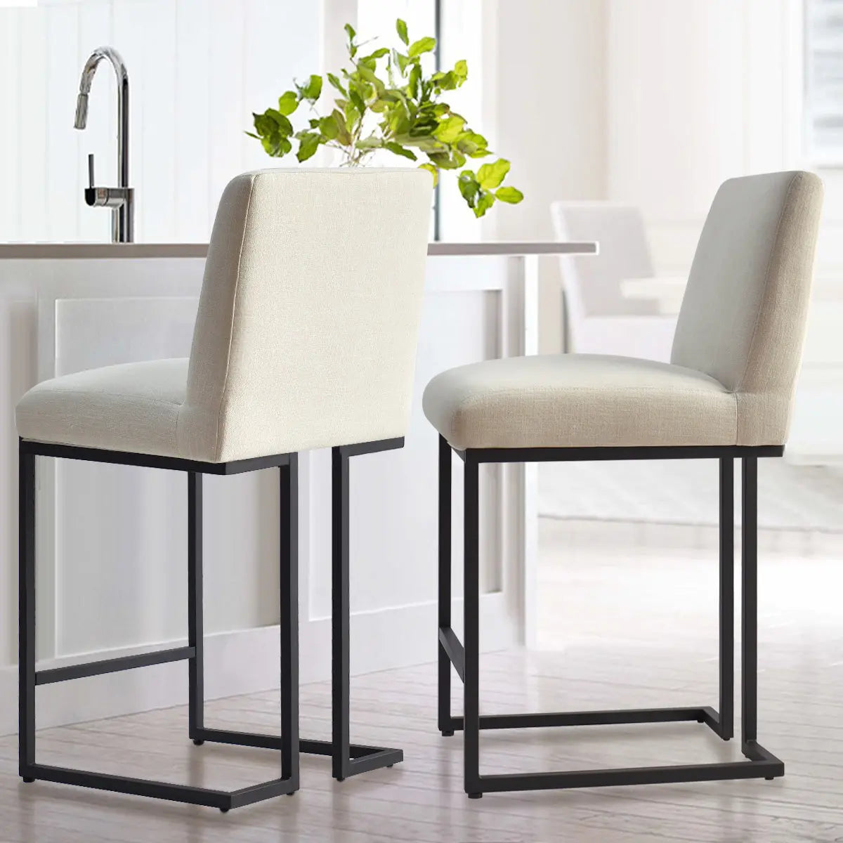 Mason Modern Metal Frame Counter Stool in a bright kitchen with wood flooring and minimalist decor.
