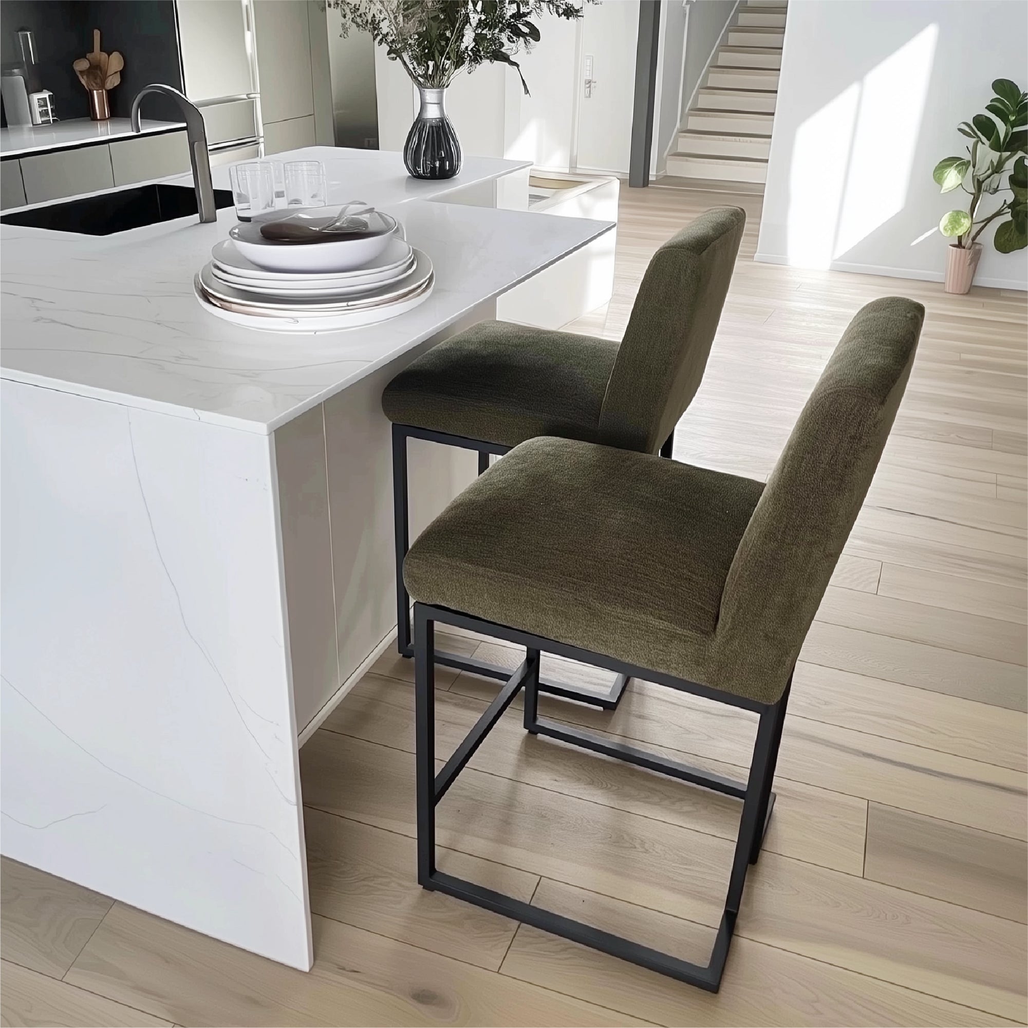 Mason 25" Modern Metal Frame Upholstered Counter Stool (Set of 2)