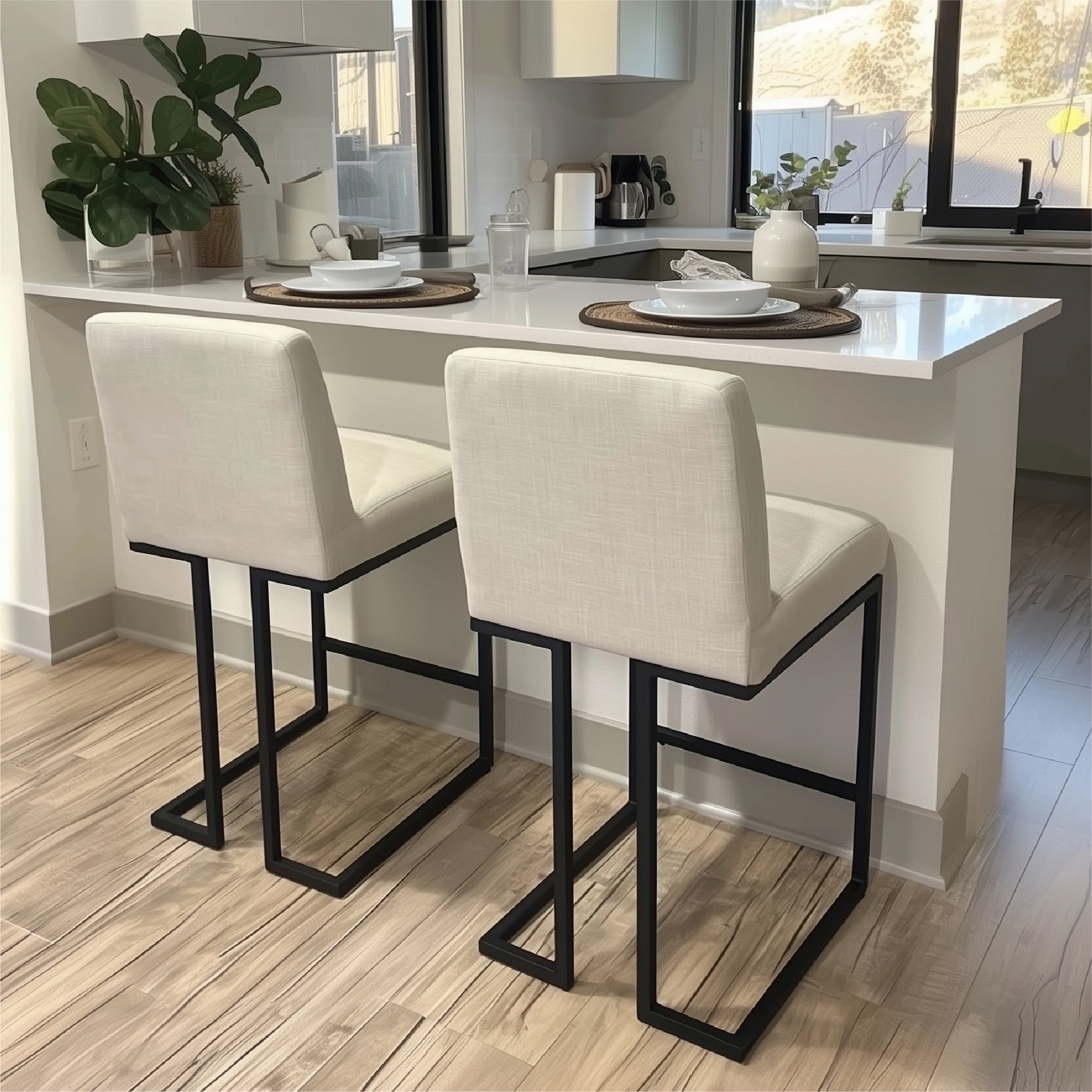 Mason 25" Modern Metal Frame Upholstered Counter Stool (Set of 2)