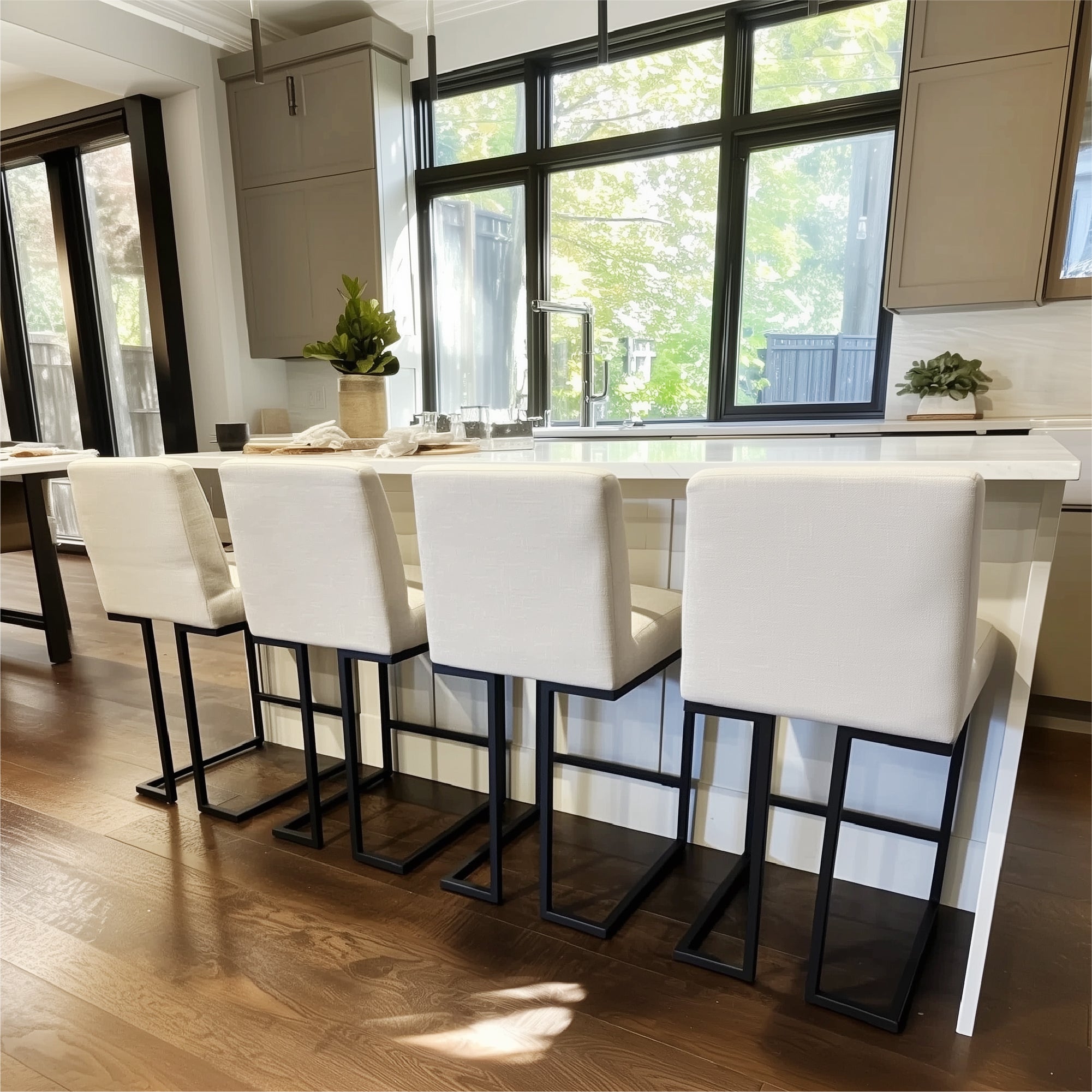 Mason 25" Modern Metal Frame Upholstered Counter Stool (Set of 2)