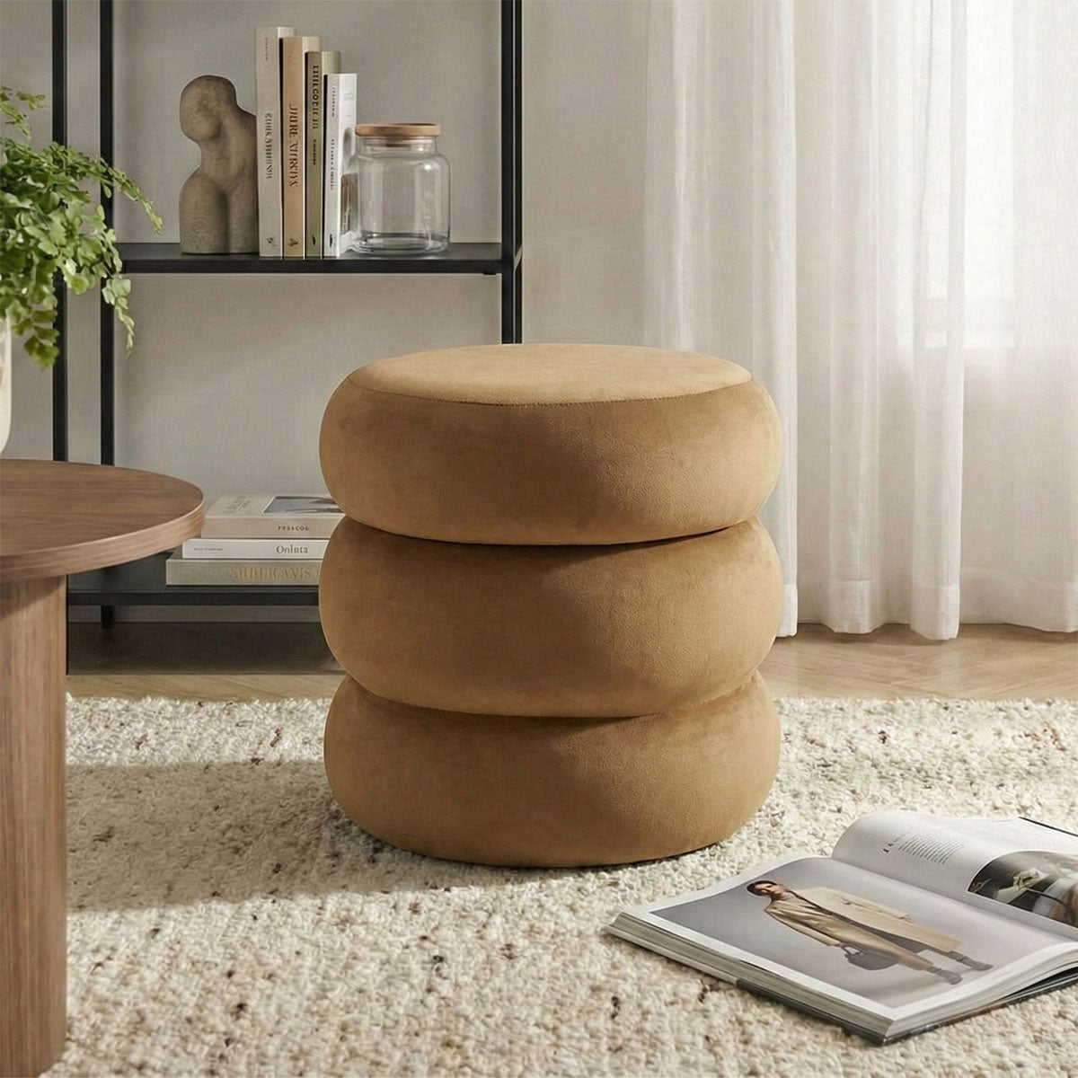 Mellow Modern Round Velvet Ottoman With Storage