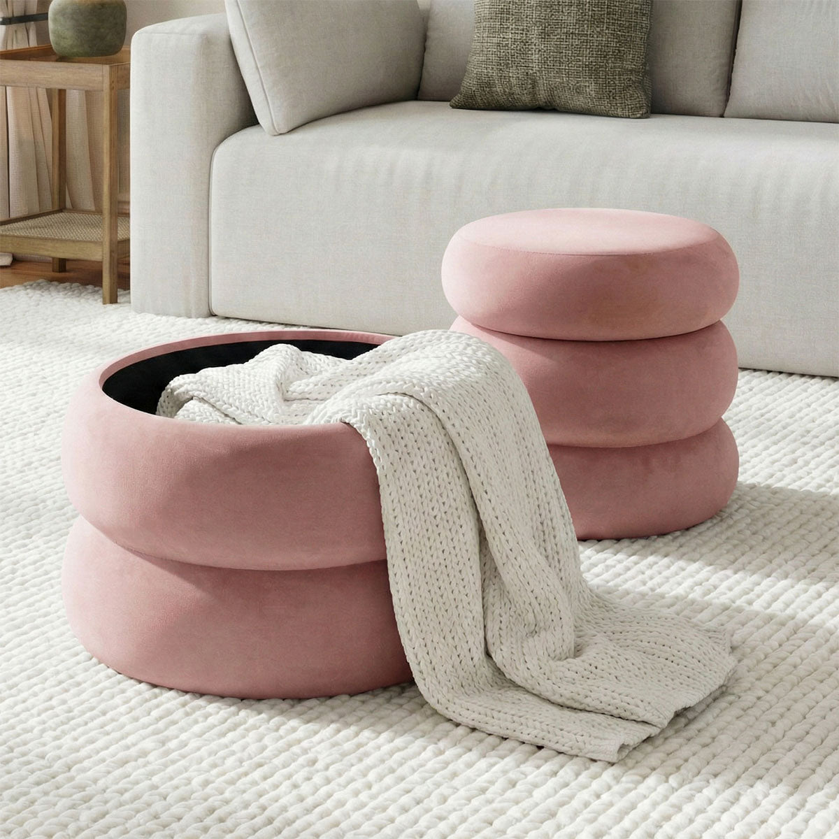 Mellow Modern Round Velvet Ottoman With Storage
