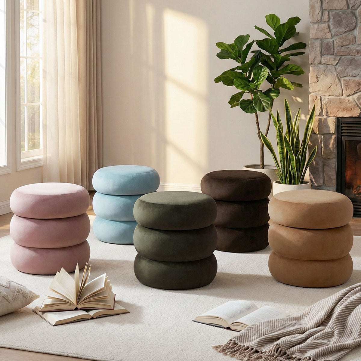 Mellow Modern Round Velvet Ottoman With Storage