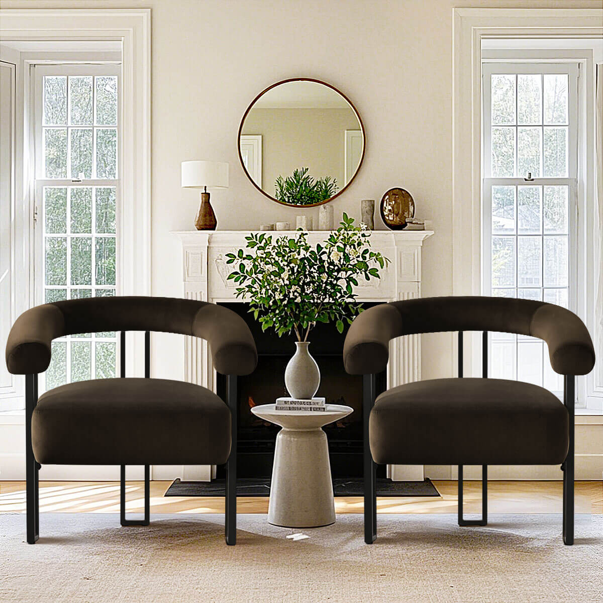 Mia Modern Velvet Accent Chair with Arms (Set of 2)