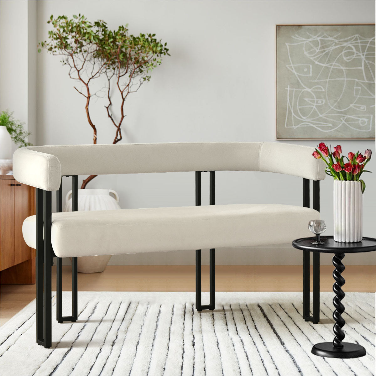 Mia 48.5" Modern Velvet Bench Loveseat