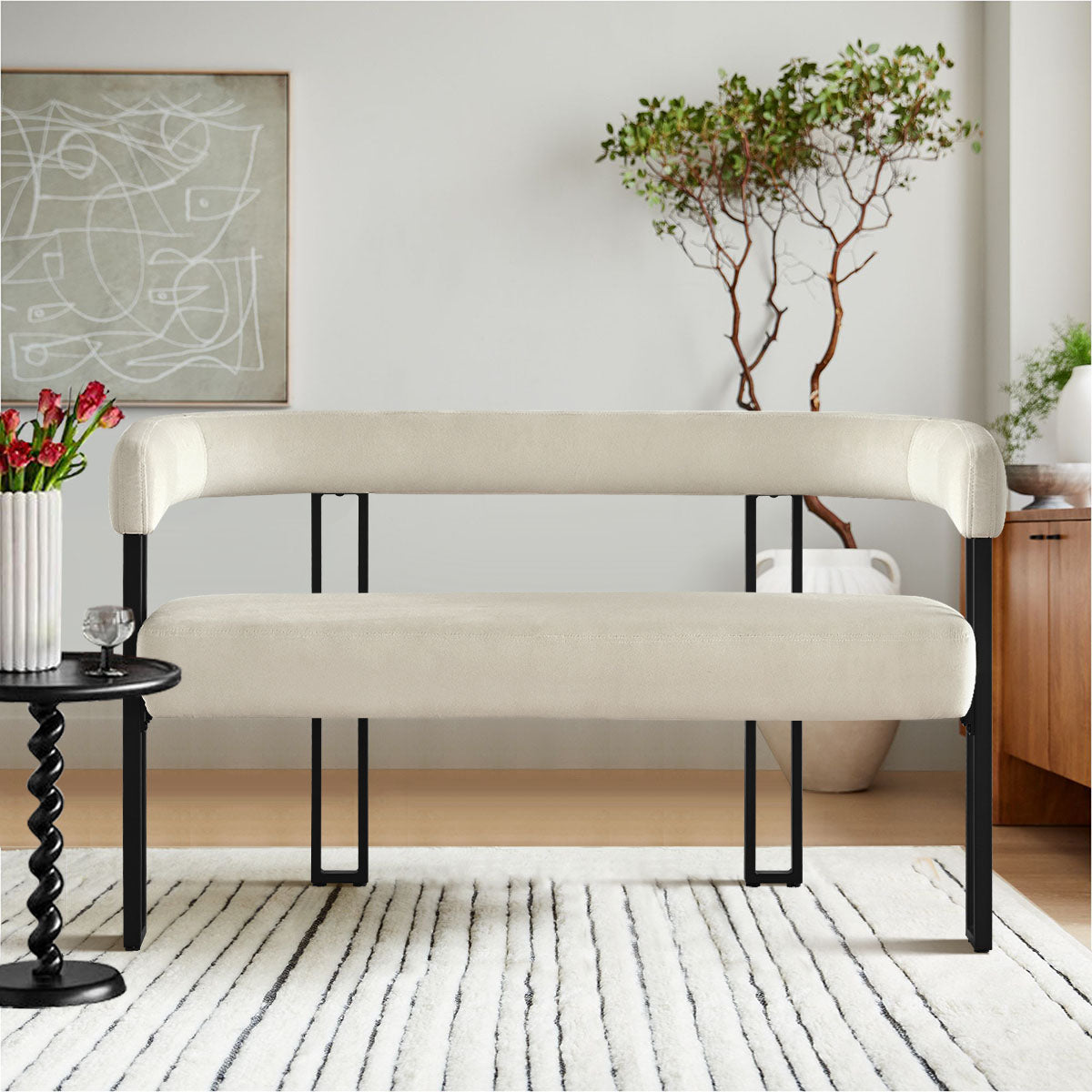 Mia 48.5" Modern Velvet Bench Loveseat
