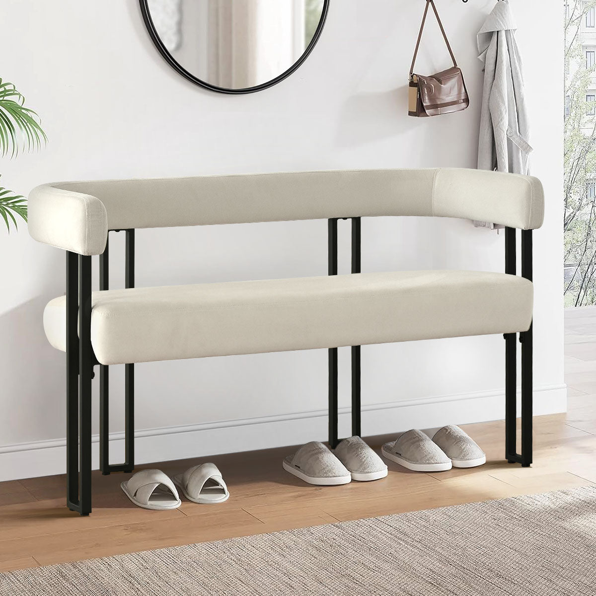 Mia 48.5" Modern Velvet Bench Loveseat